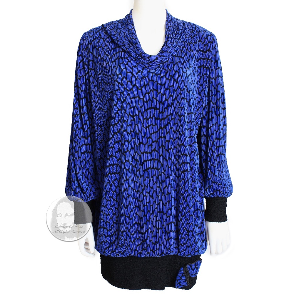 Virginie Paris Cocktail Dress Accordion Pleat Cowl Neck Vintage 80s Retro